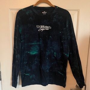 Hollister Navy and Teal Tie-Dye Long Sleeve